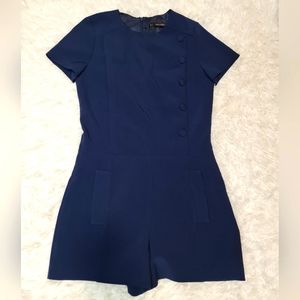 Zara Size Small Navy Blue Playsuit Button Side Short Sleeve